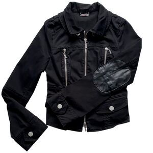 Womens Guess by Marciano Biker Jacket Full Zip Cropped Black Silver Size Small